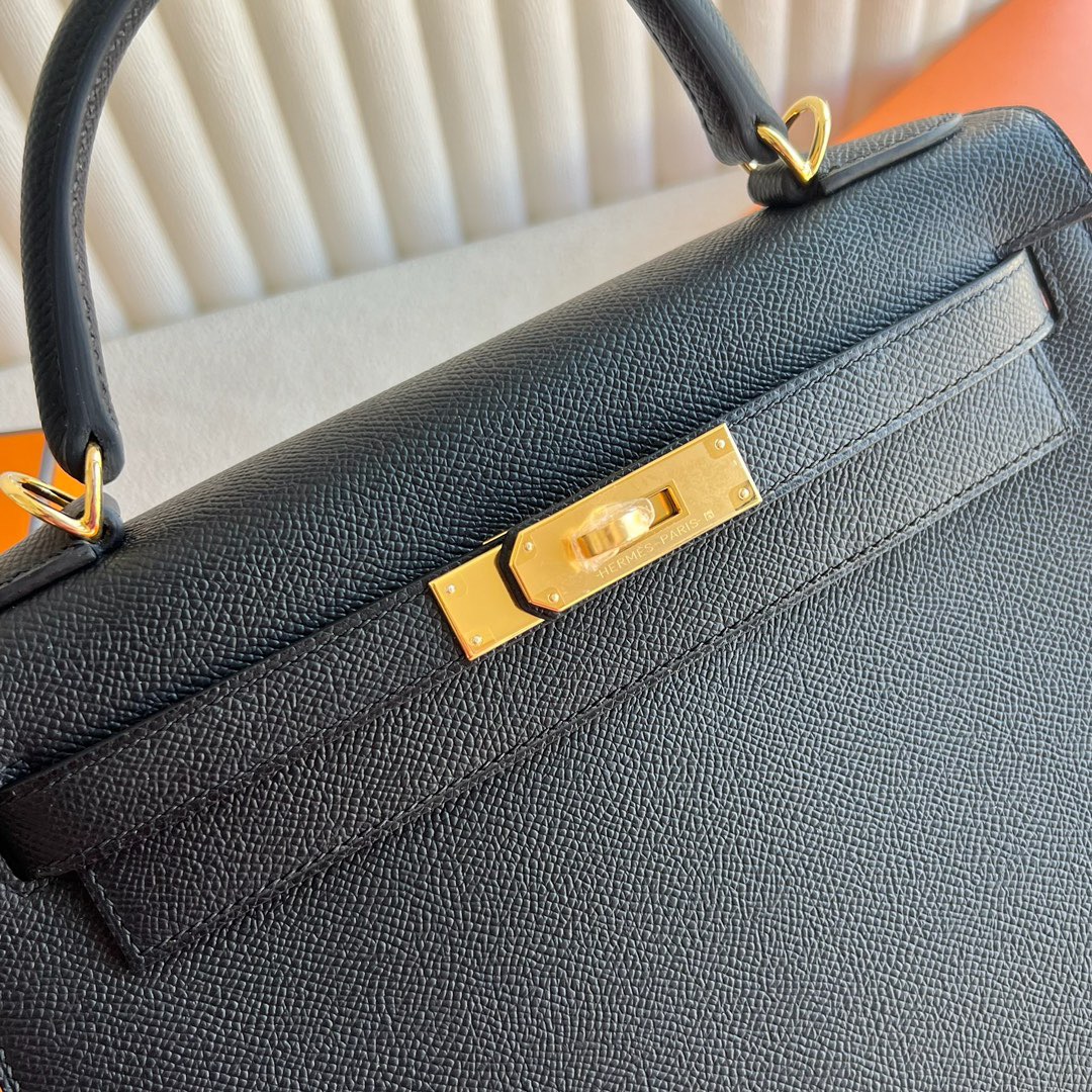 愛馬仕凱莉包28寸多少錢 Hermès Kelly 28 Epsom Noir 黑色 金色五金