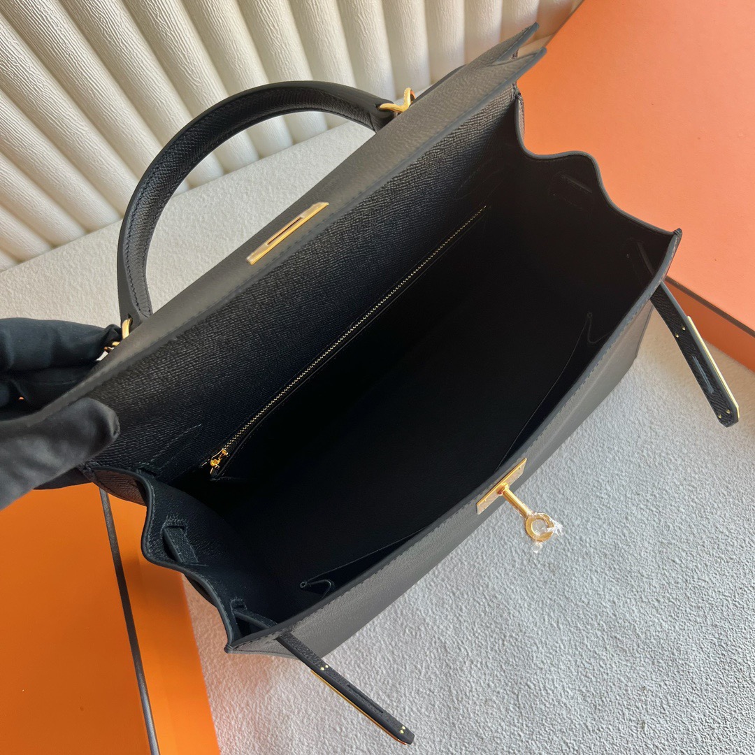 愛馬仕凱莉包28寸多少錢 Hermès Kelly 28 Epsom Noir 黑色 金色五金