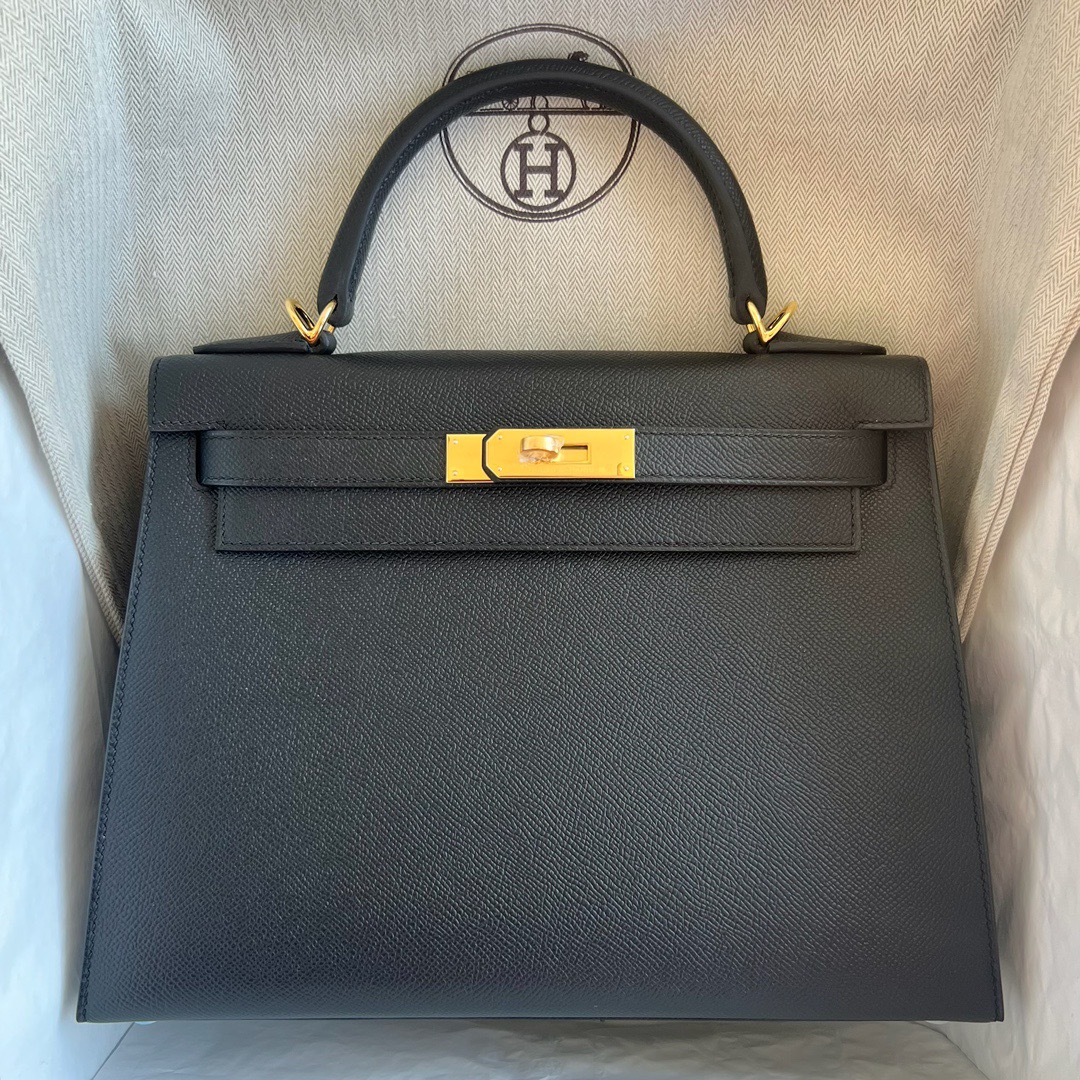 愛馬仕凱莉包28寸多少錢 Hermès Kelly 28 Epsom Noir 黑色 金色五金