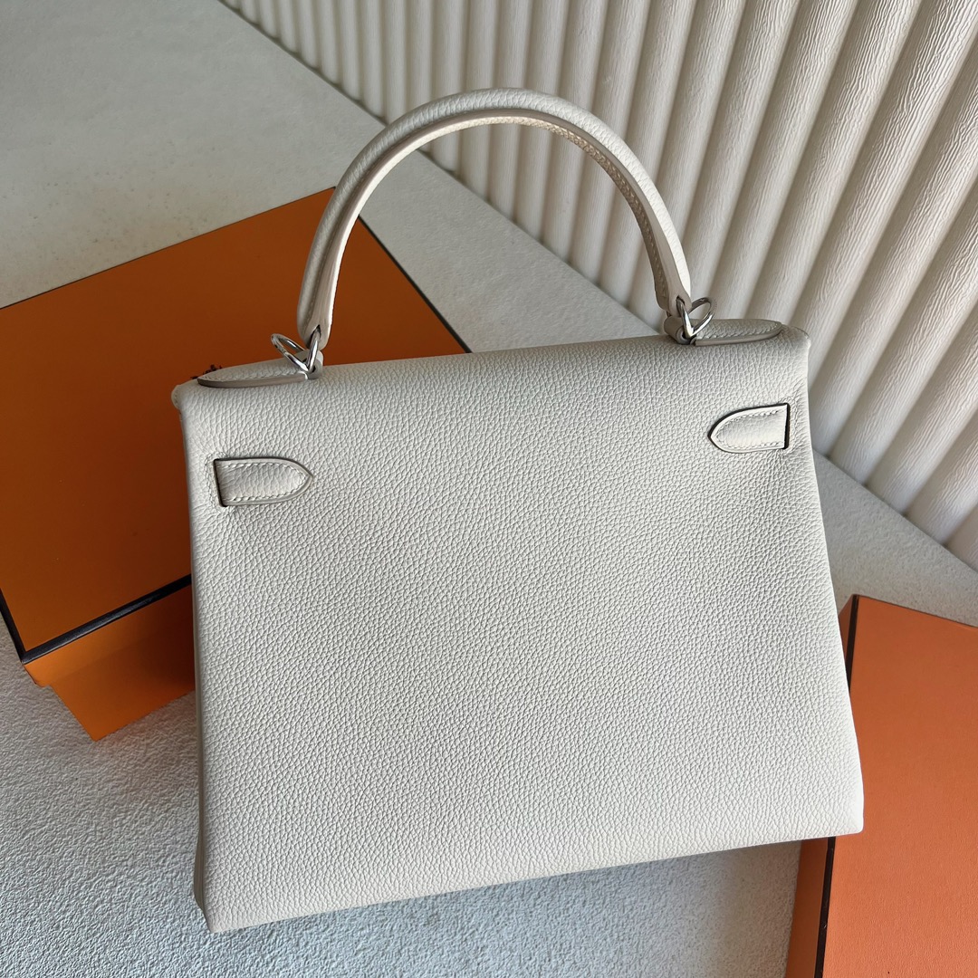 愛馬仕凱莉包28多少錢 Hermès Kelly 28 Togo Leather Color Craie 奶昔白銀色五金