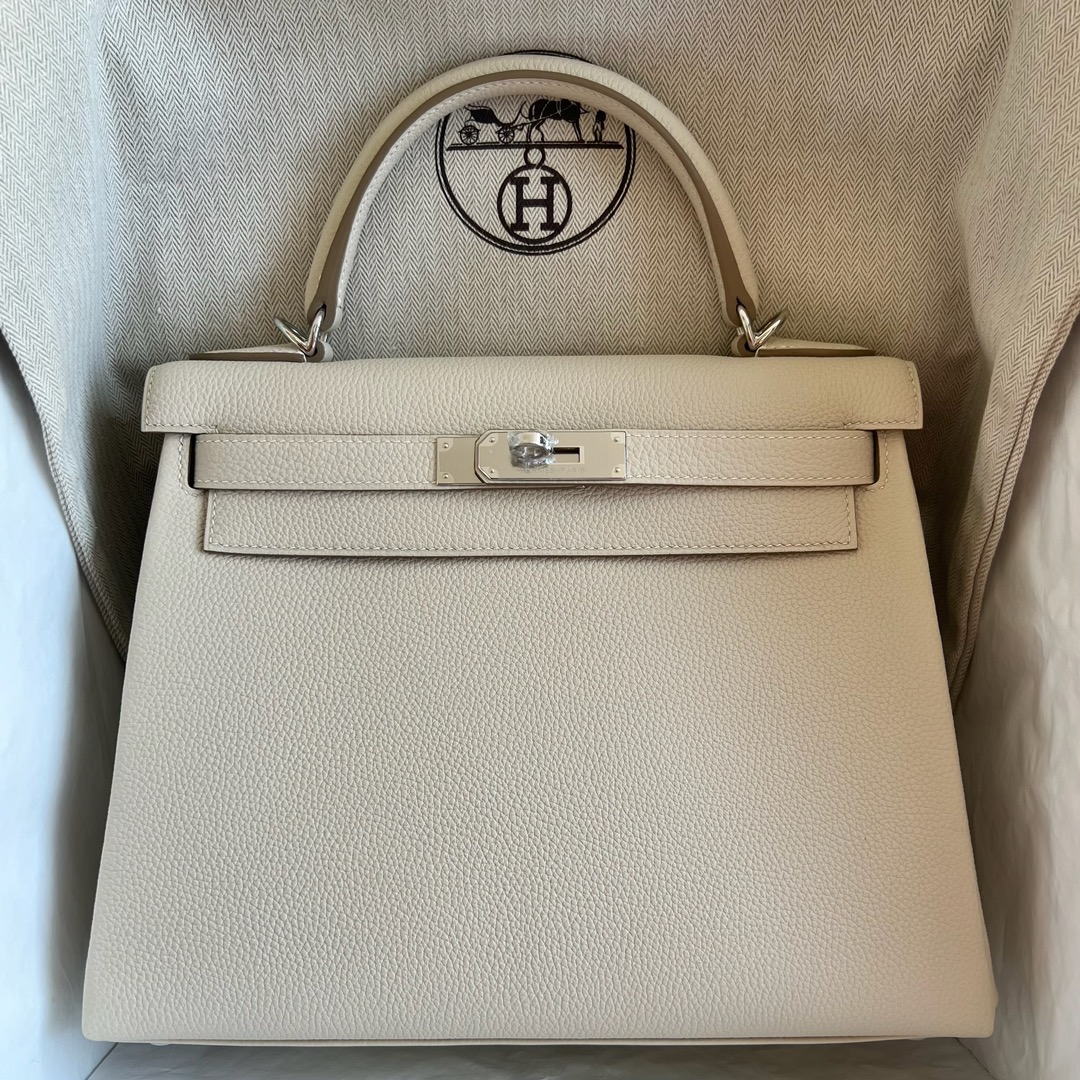 愛馬仕凱莉包28多少錢 Hermès Kelly 28 Togo Leather Color Craie 奶昔白銀色五金