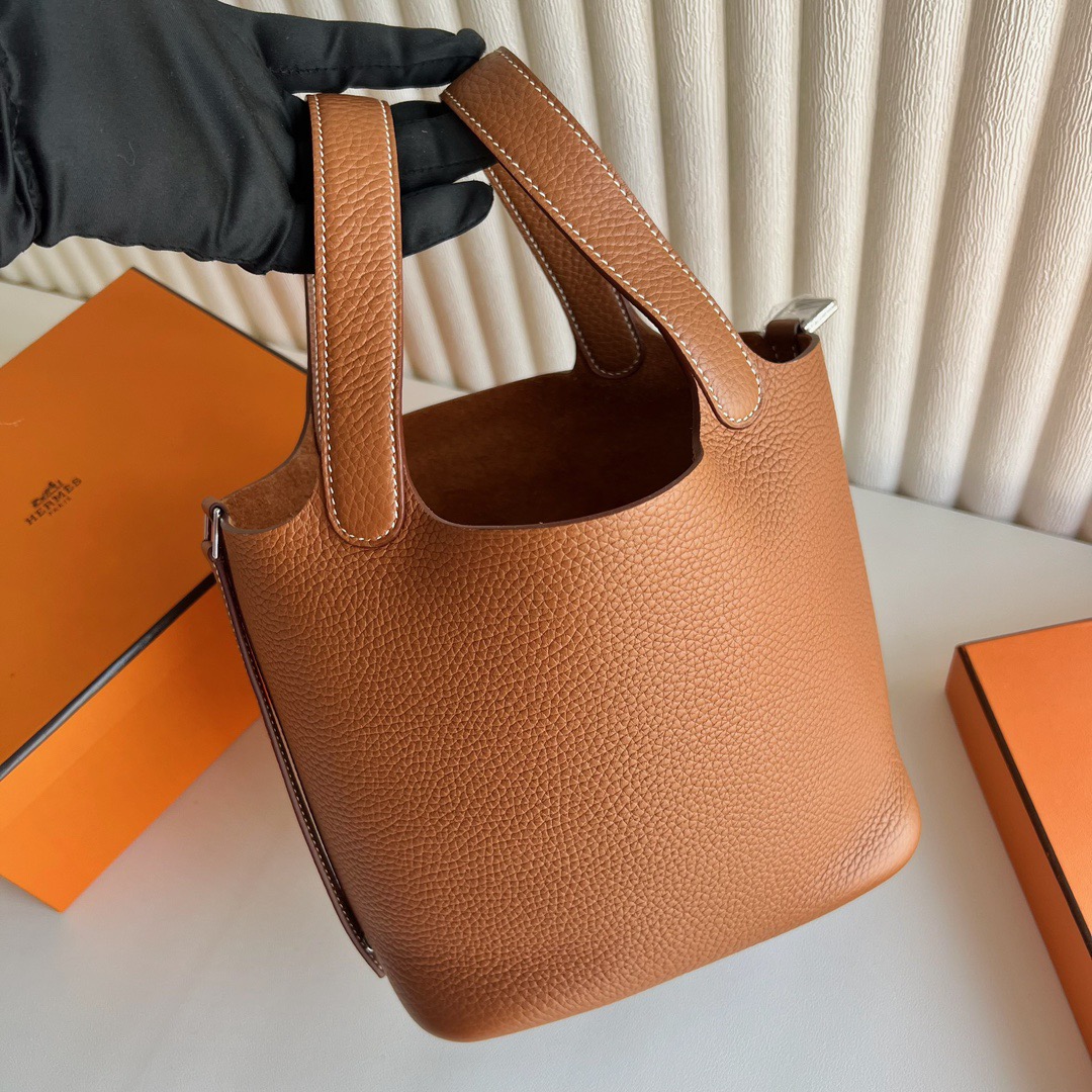 愛馬仕菜籃子包價格 Hermès Picotin 18 Taurillon Clémence 金棕色 銀色五金