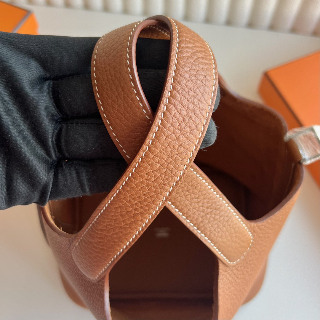 愛馬仕菜籃子包價格 Hermès Picotin 18 Taurillon Clémence 金棕色 銀色五金