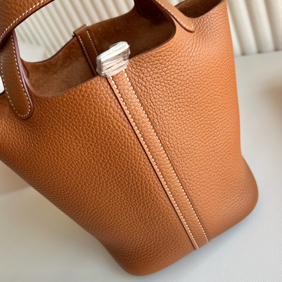 愛馬仕菜籃子包價格 Hermès Picotin 18 Taurillon Clémence 金棕色 銀色五金