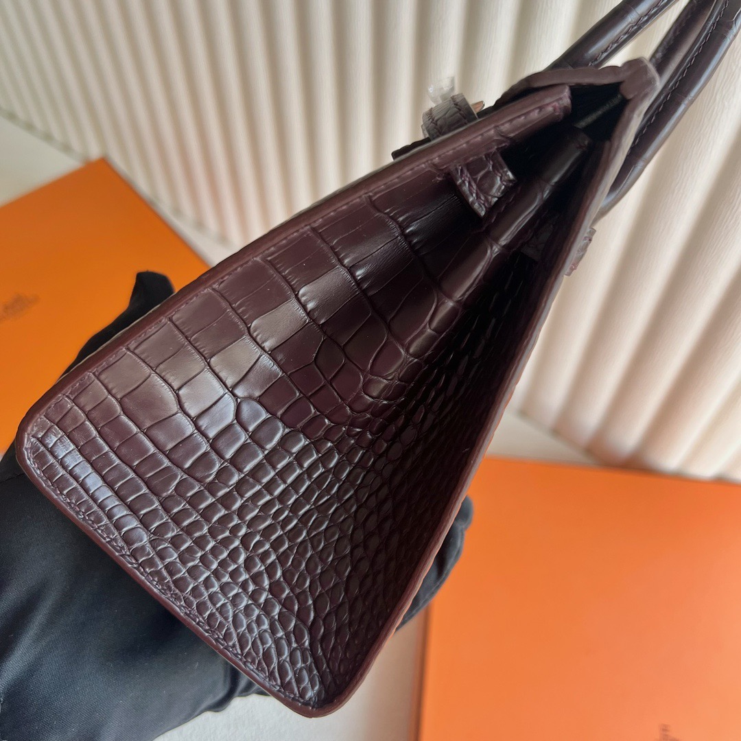 愛馬仕迷你外縫鉑金包Hermès Birkin 20 Sellier外縫霧面美洲鱷魚皮哈瓦那色銀色五金