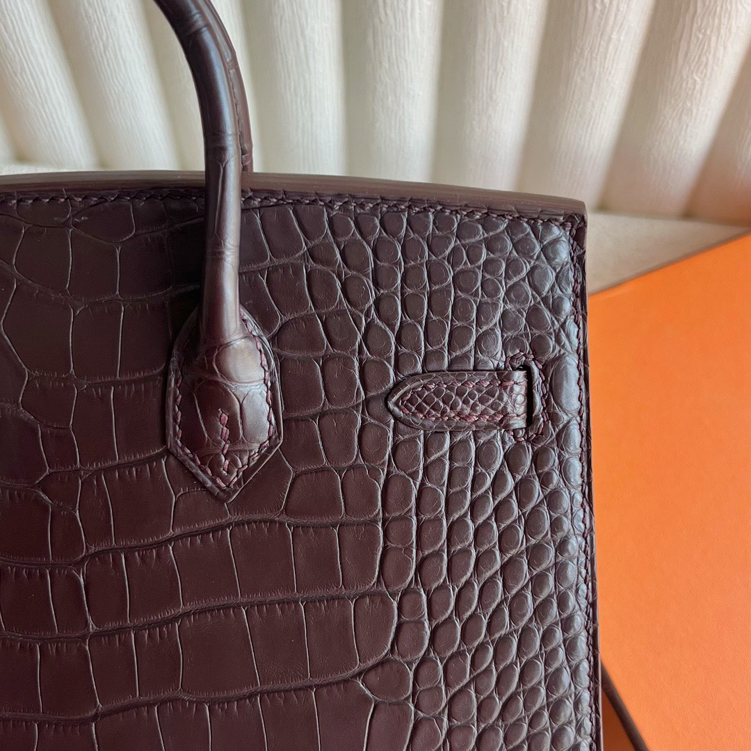 愛馬仕迷你外縫鉑金包Hermès Birkin 20 Sellier外縫霧面美洲鱷魚皮哈瓦那色銀色五金