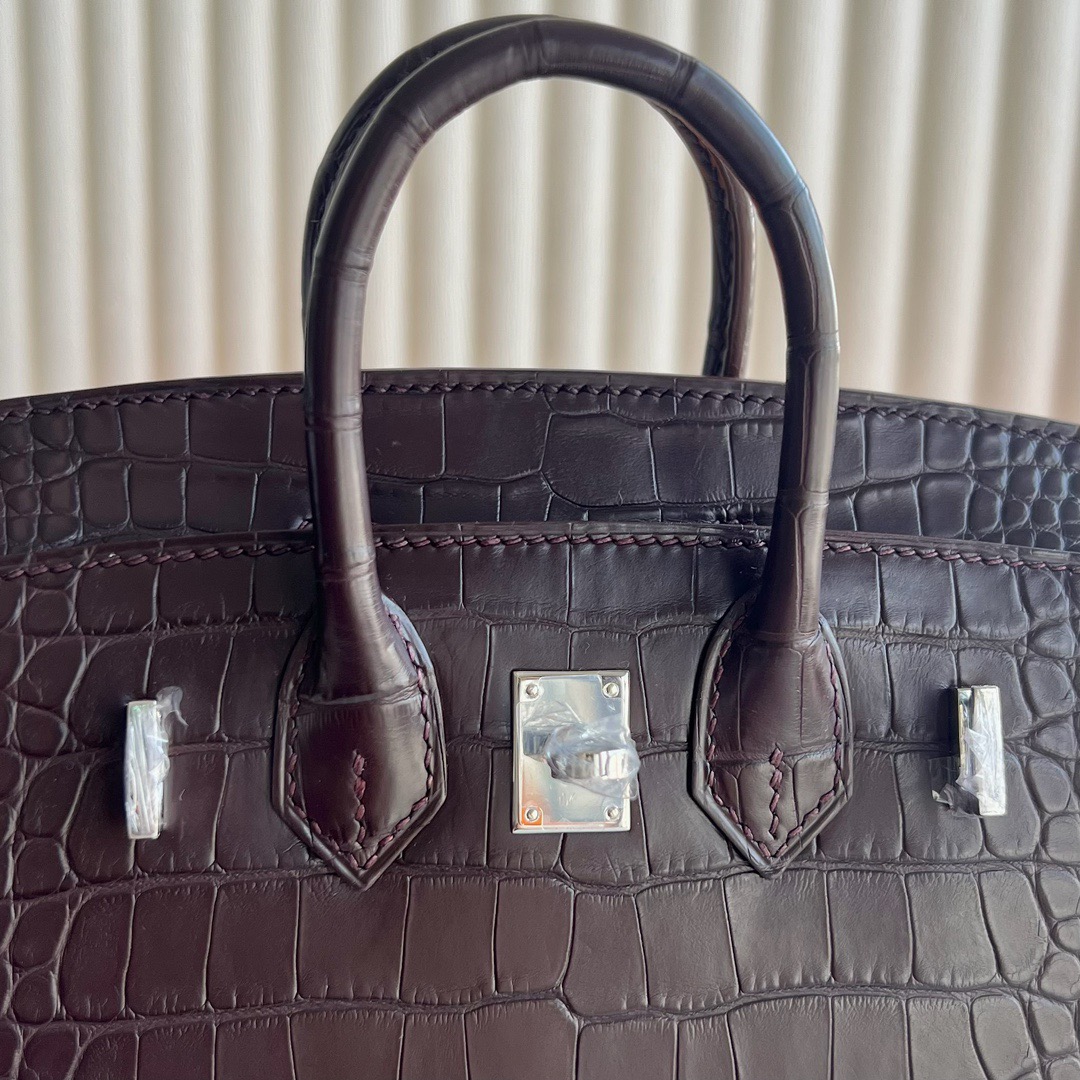 愛馬仕迷你外縫鉑金包Hermès Birkin 20 Sellier外縫霧面美洲鱷魚皮哈瓦那色銀色五金