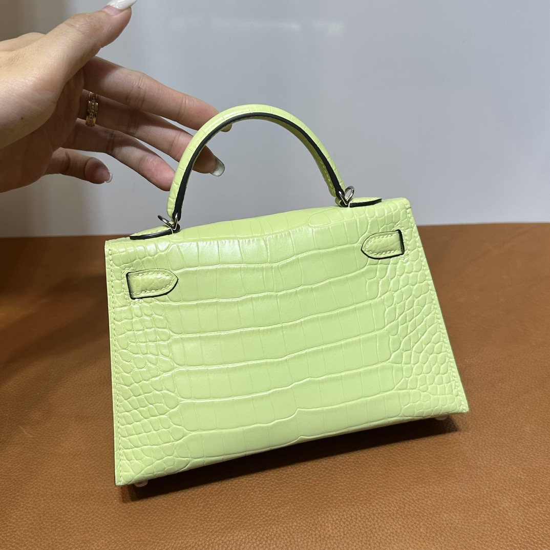 愛馬仕迷你凱莉2代多少錢 Hermès Kelly Mini Sellier 霧面美洲鱷魚皮 Lime 檸檬黃 嫩芽黃銀色五金