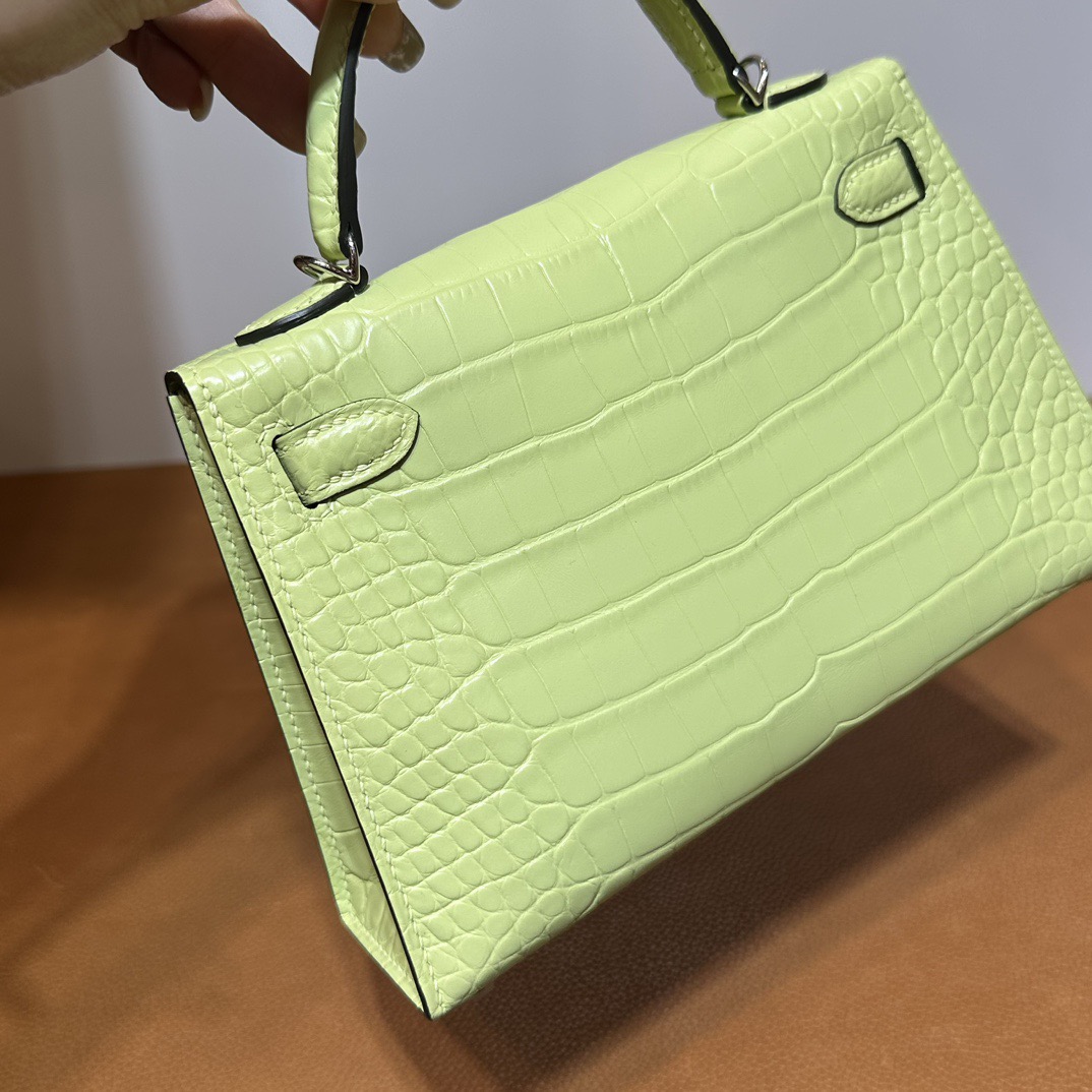 愛馬仕迷你凱莉2代多少錢 Hermès Kelly Mini Sellier 霧面美洲鱷魚皮 Lime 檸檬黃 嫩芽黃銀色五金