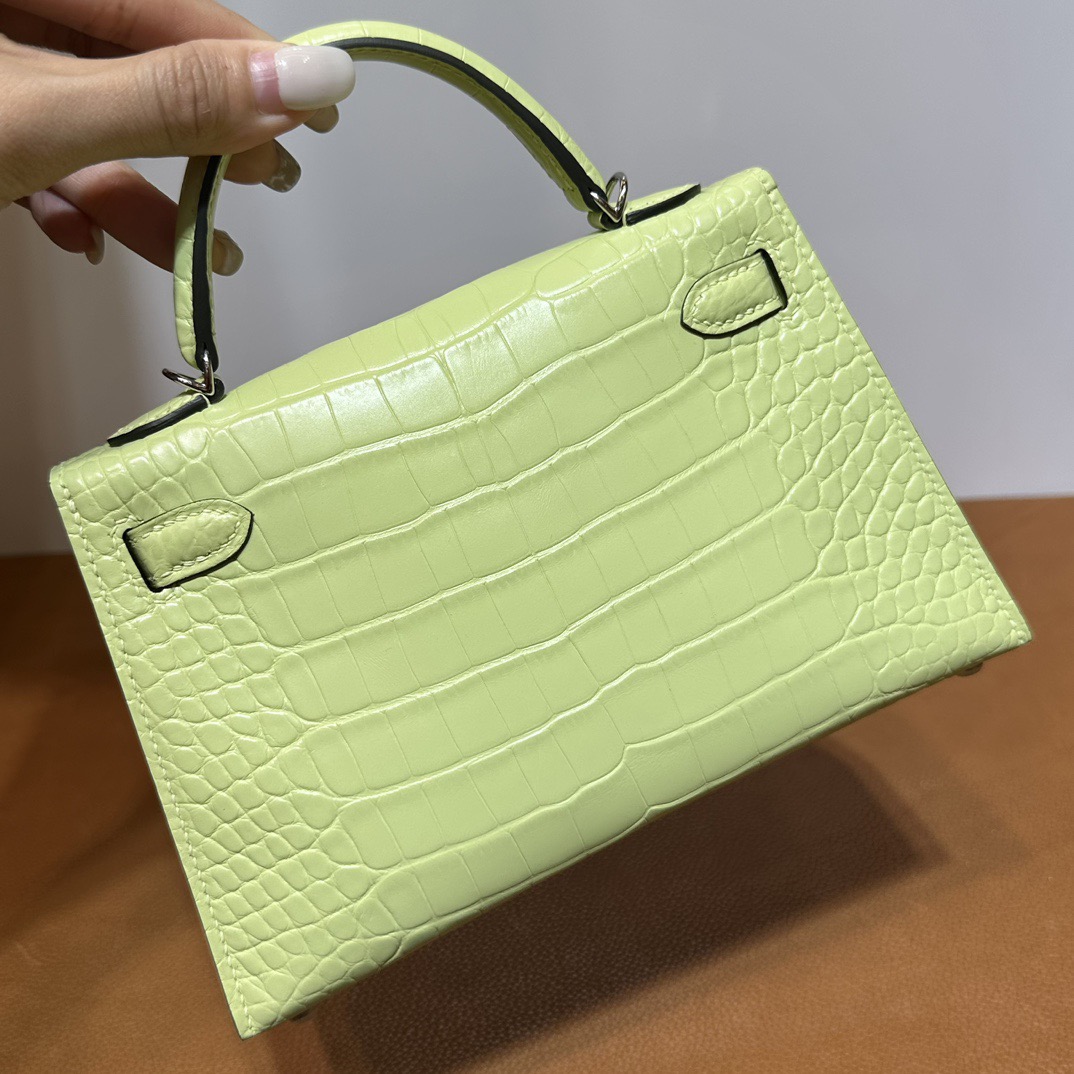 愛馬仕迷你凱莉2代多少錢 Hermès Kelly Mini Sellier 霧面美洲鱷魚皮 Lime 檸檬黃 嫩芽黃銀色五金