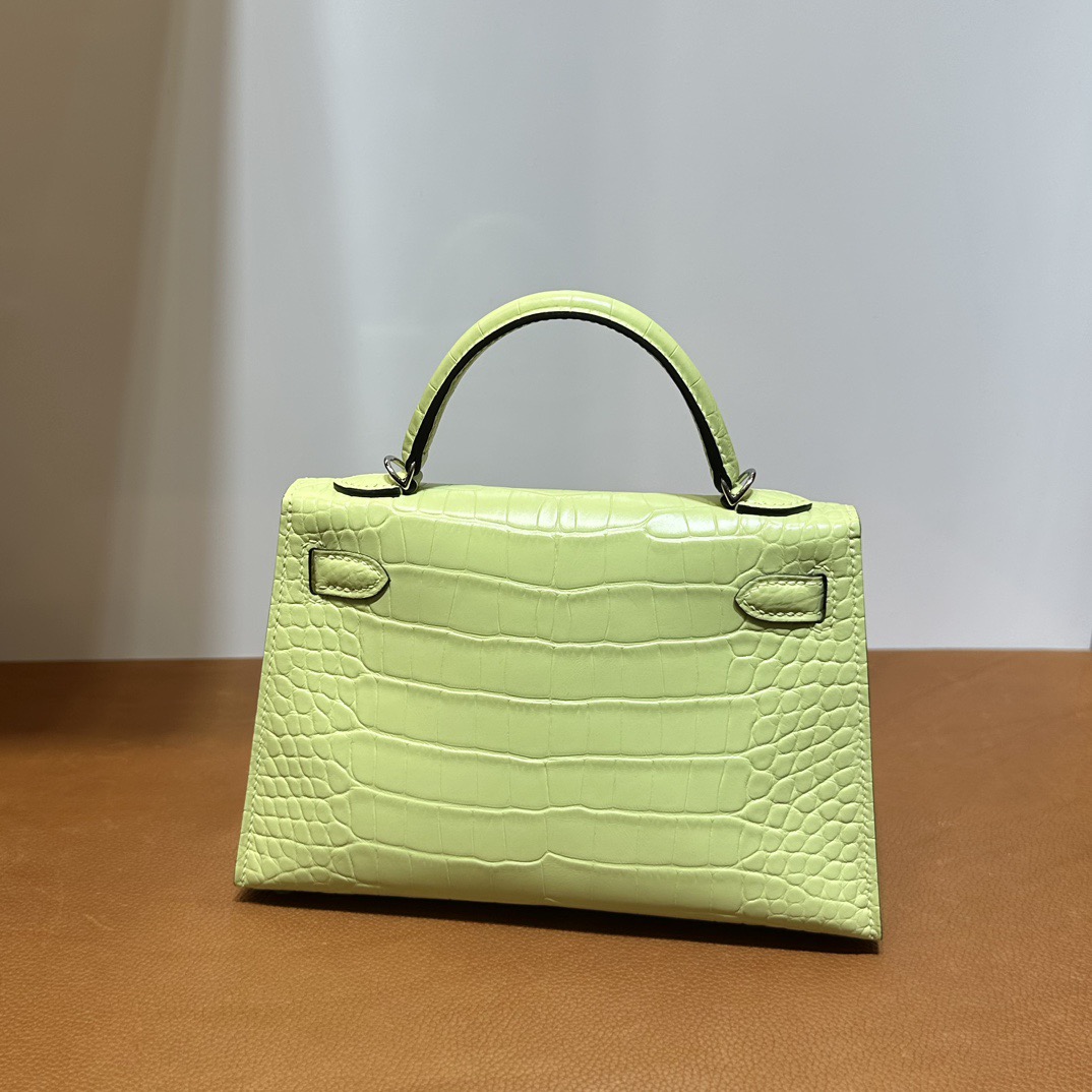 愛馬仕迷你凱莉2代多少錢 Hermès Kelly Mini Sellier 霧面美洲鱷魚皮 Lime 檸檬黃 嫩芽黃銀色五金