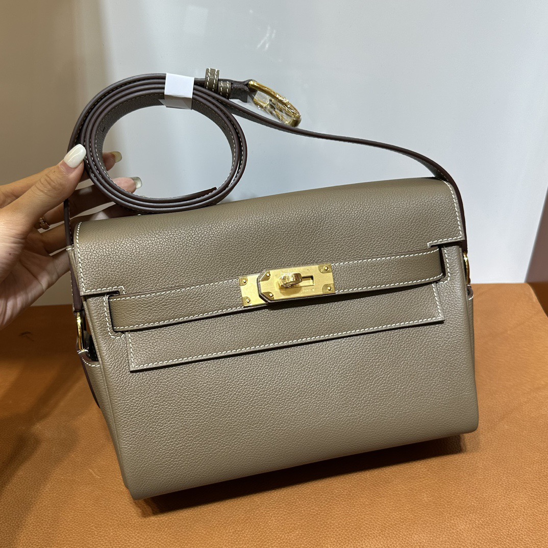 愛馬仕郵差包價格及圖片 Hermès Kelly Messenger Evercolor Etoupe大象灰 金色五金