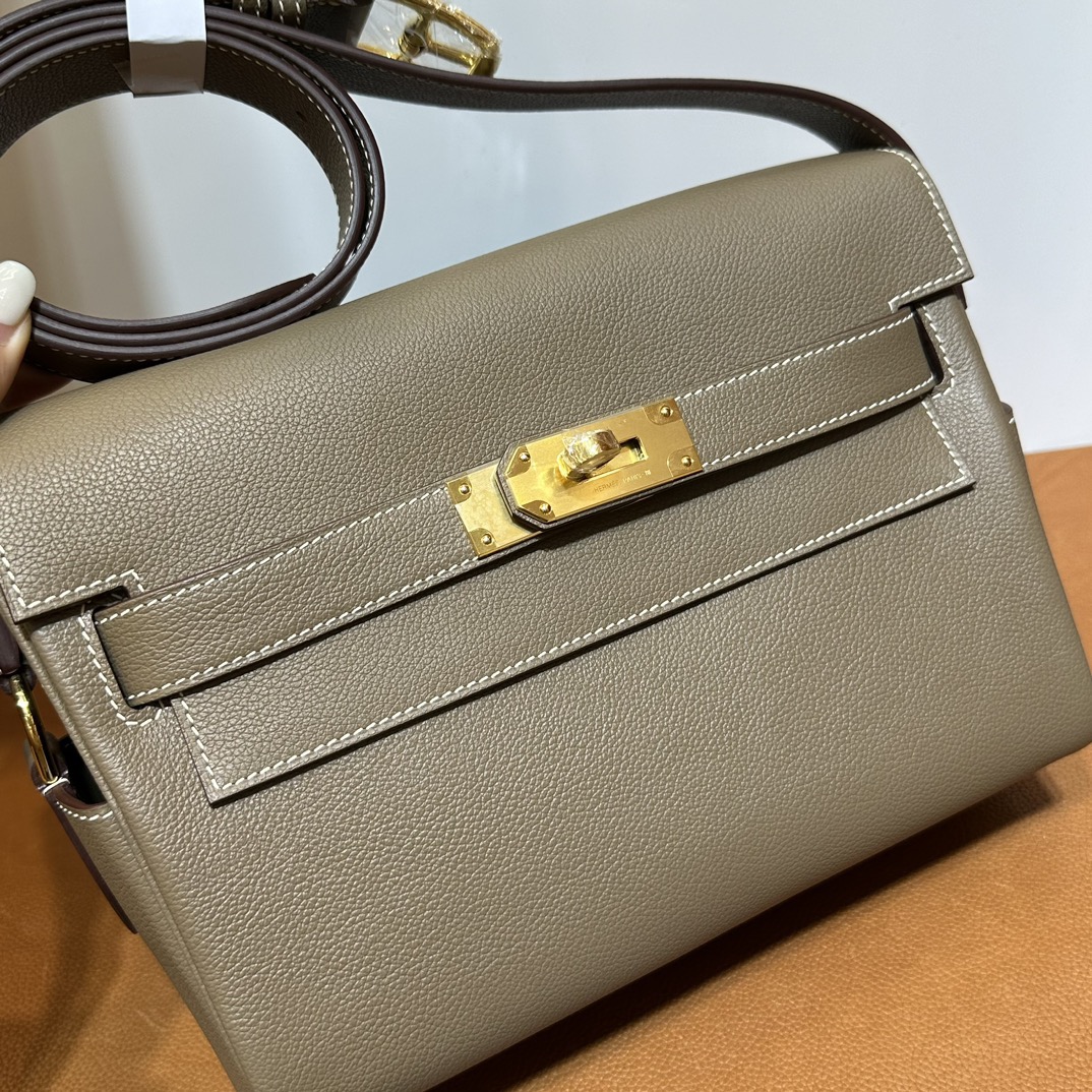 愛馬仕郵差包價格及圖片 Hermès Kelly Messenger Evercolor Etoupe大象灰 金色五金