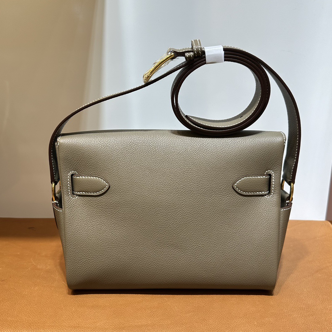 愛馬仕郵差包價格及圖片 Hermès Kelly Messenger Evercolor Etoupe大象灰 金色五金