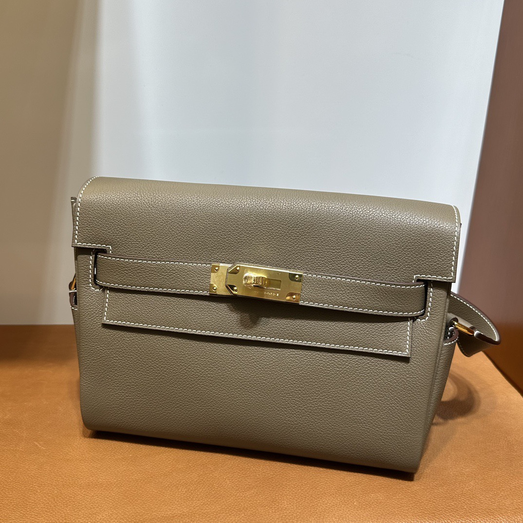 愛馬仕郵差包價格及圖片 Hermès Kelly Messenger Evercolor Etoupe大象灰 金色五金
