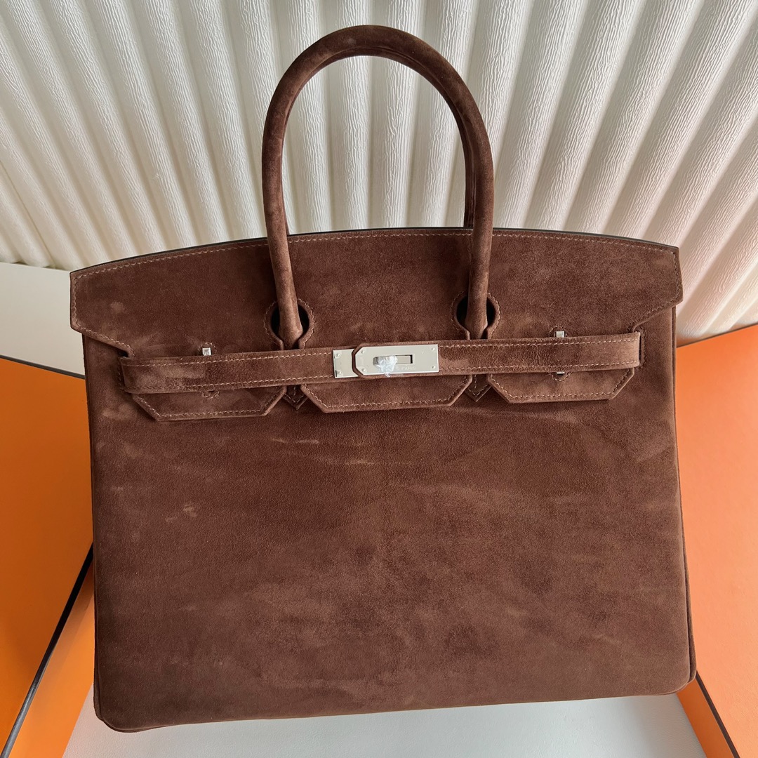愛馬仕鉑金包35寸專櫃價格 Hermès Birkin 35 Suede進口麂皮 Chocolat 巧克力銀色五金