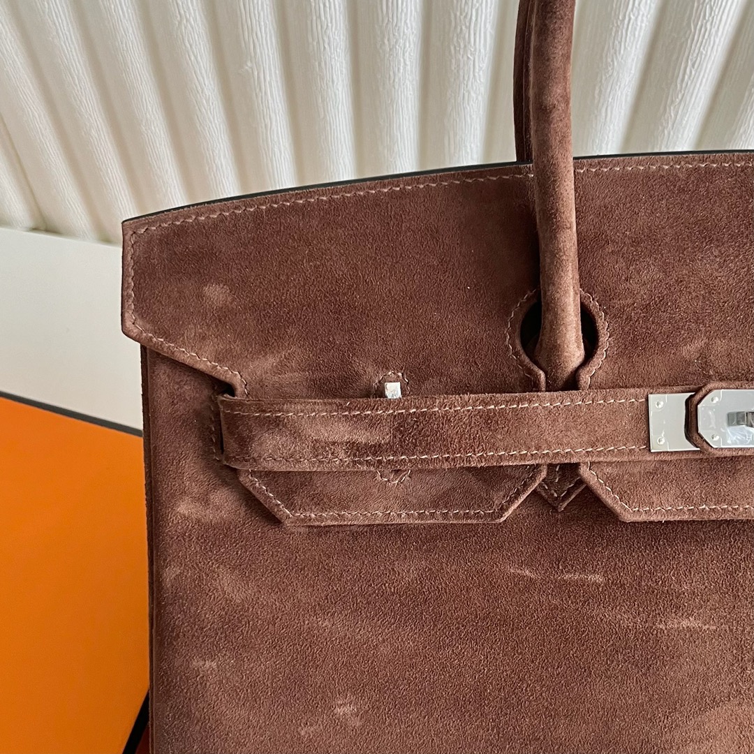愛馬仕鉑金包35寸專櫃價格 Hermès Birkin 35 Suede進口麂皮 Chocolat 巧克力銀色五金