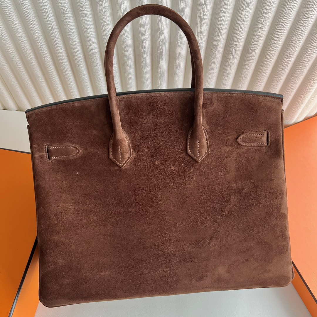 愛馬仕鉑金包35寸專櫃價格 Hermès Birkin 35 Suede進口麂皮 Chocolat 巧克力銀色五金