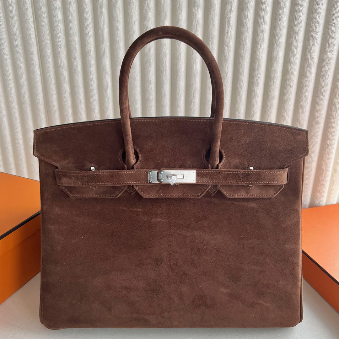 愛馬仕鉑金包35寸專櫃價格 Hermès Birkin 35 Suede進口麂皮 Chocolat 巧克力銀色五金