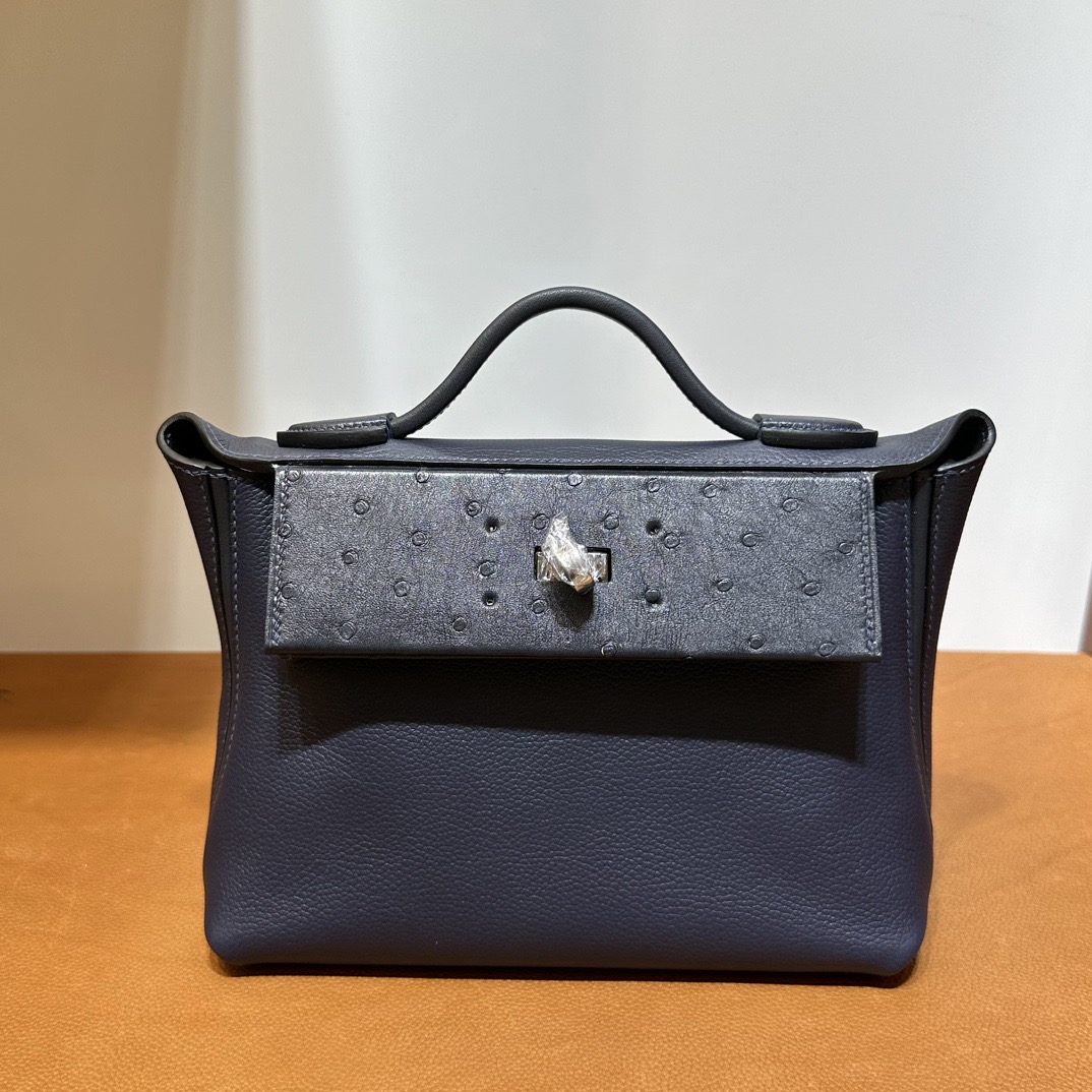 愛馬仕2424迷你包的價格 Hermès Mini 24 24 Touch Evercolor/Ostrich Bleu Niut午夜藍/3Y Caban水兵藍
