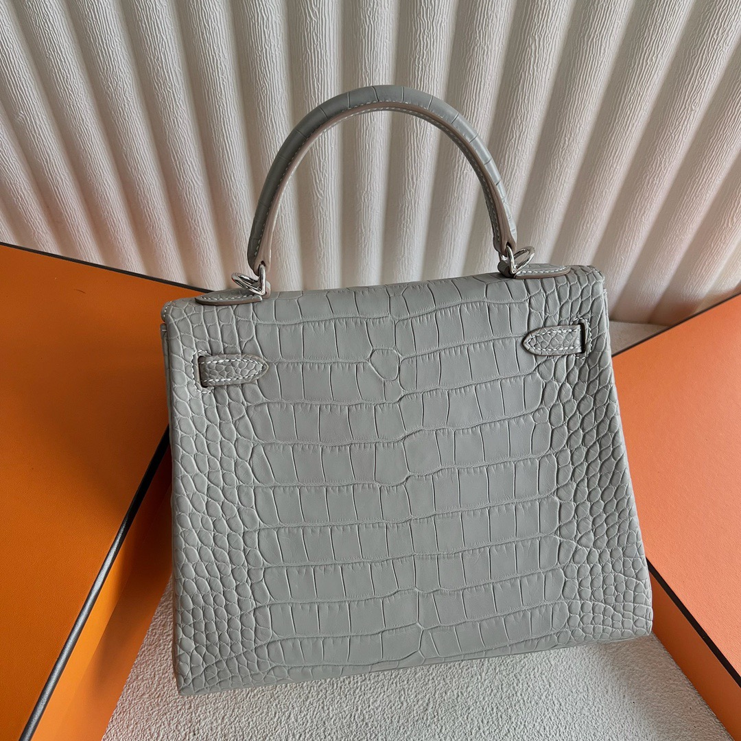 愛馬仕凱莉鱷魚皮多少錢 Hermès Kelly 25 霧面美洲鱷魚皮 CK80 Griss Perle 珍珠灰銀色五金