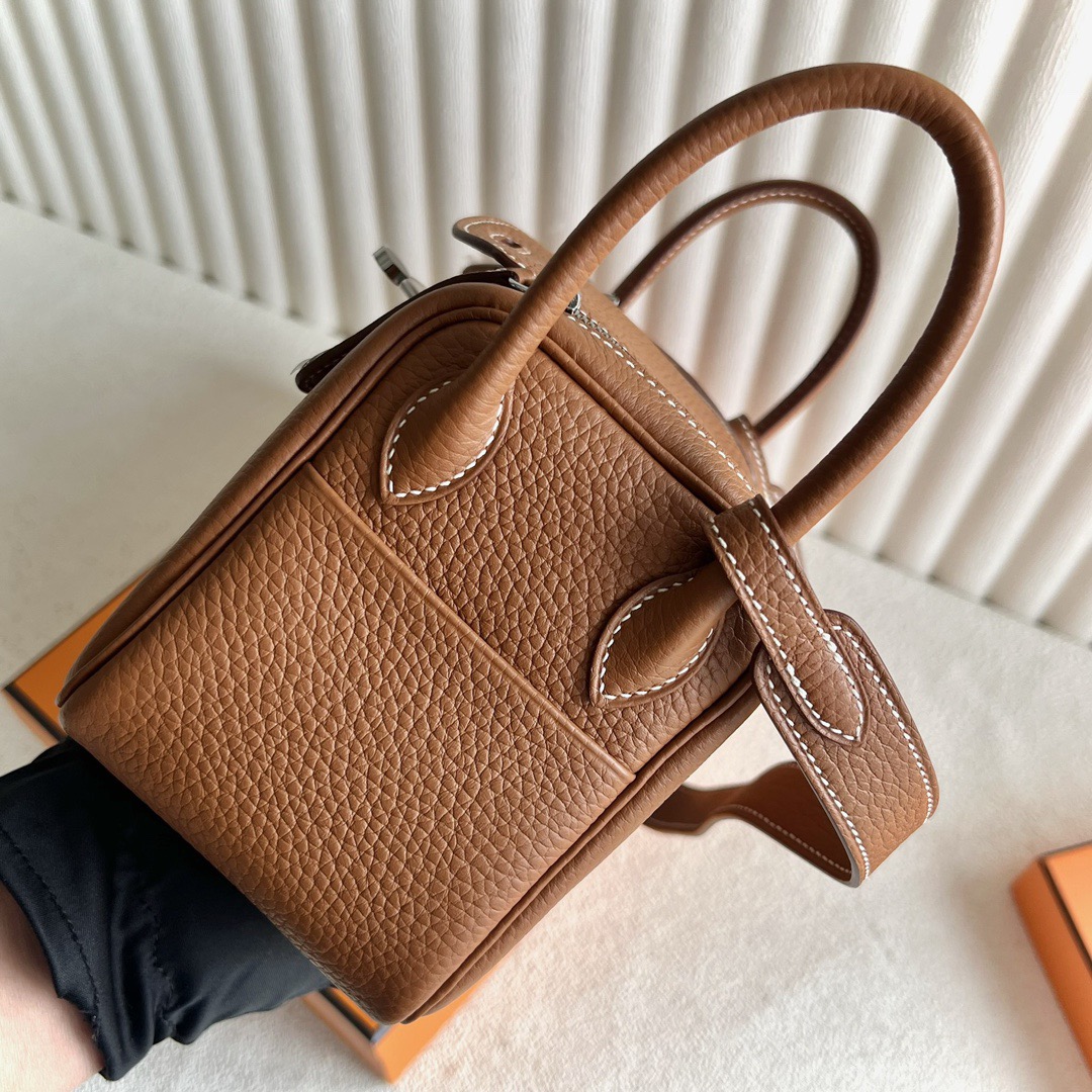 愛馬仕迷你琳迪包 Hermès Mini Lindy Taurillon Clémence 金棕色 銀色五金