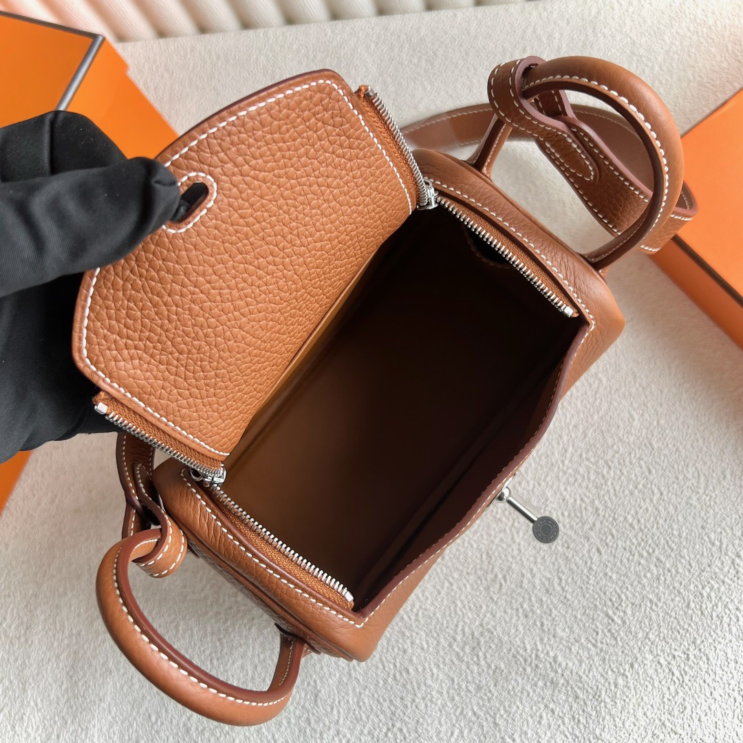 愛馬仕迷你琳迪包 Hermès Mini Lindy Taurillon Clémence 金棕色 銀色五金