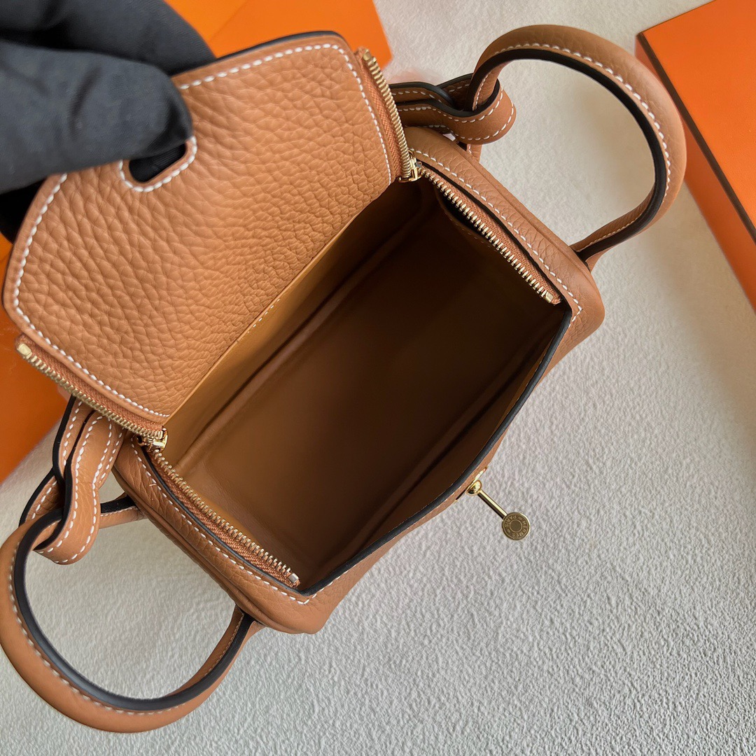 愛馬仕迷你琳迪包價格 Hermès Mini Lindy Taurillon Clémence 1H Toffee 太妃色 金色五金