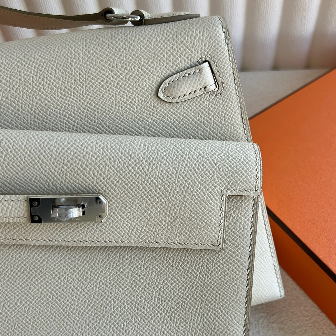 愛馬仕雙面Kelly包 Hermès Kelly Desordre Epsom Leather Craie奶昔白銀色五金