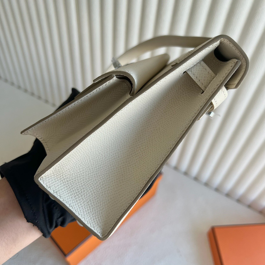 愛馬仕雙面Kelly包 Hermès Kelly Desordre Epsom Leather Craie奶昔白銀色五金