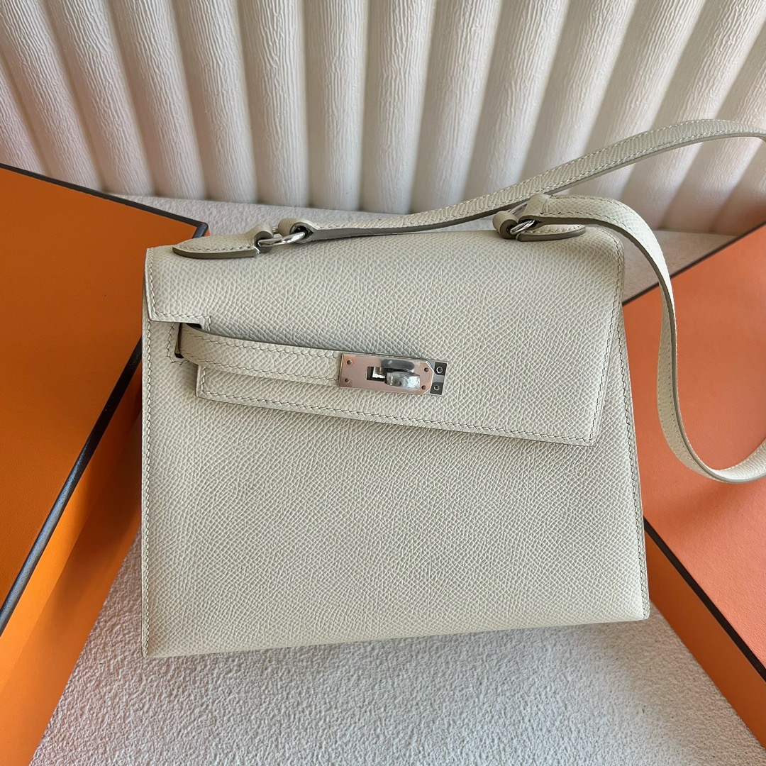 愛馬仕雙面Kelly包 Hermès Kelly Desordre Epsom Leather Craie奶昔白銀色五金