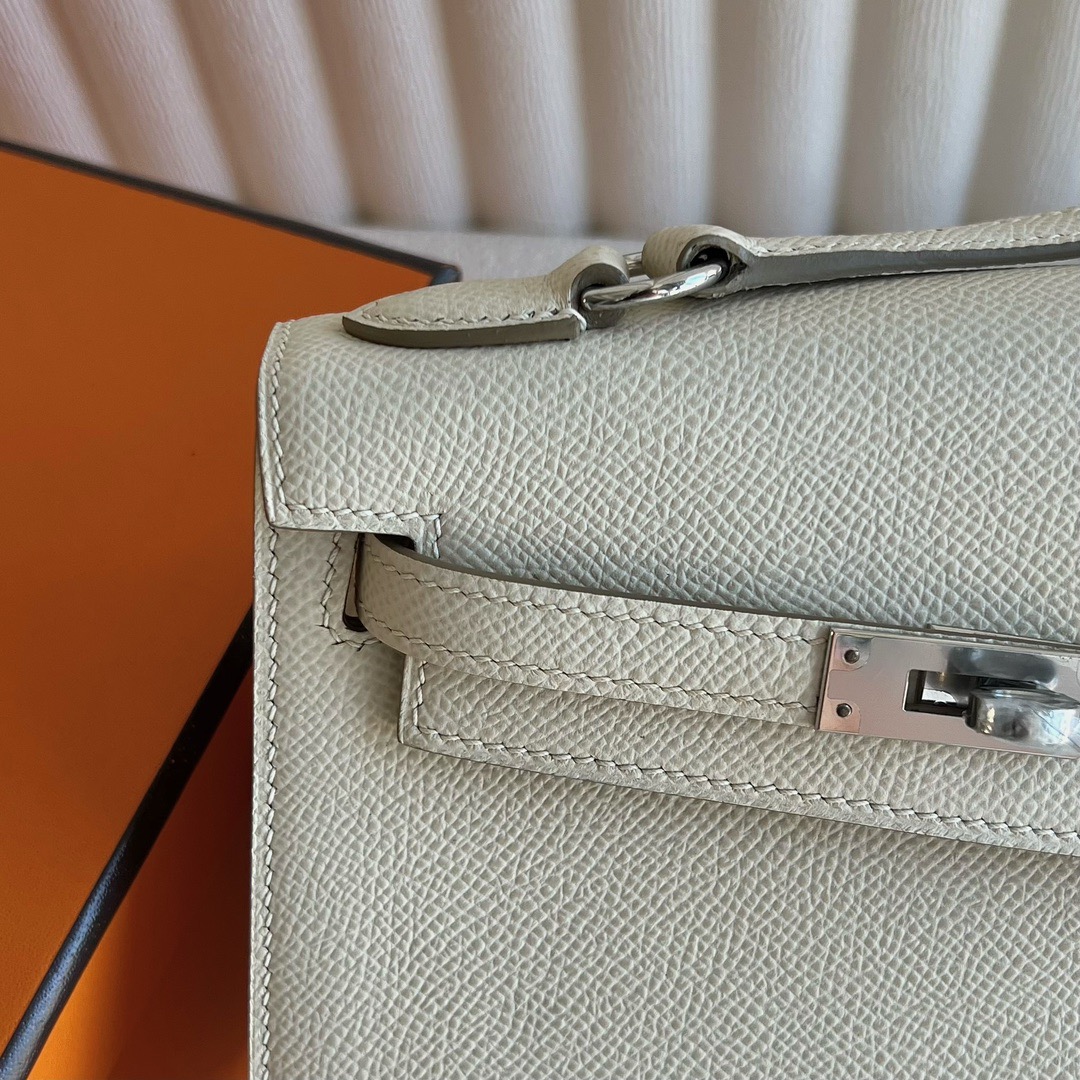 愛馬仕雙面Kelly包 Hermès Kelly Desordre Epsom Leather Craie奶昔白銀色五金
