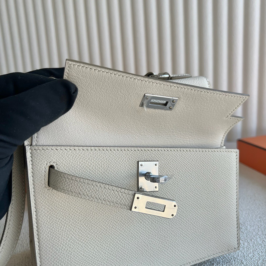 愛馬仕雙面Kelly包 Hermès Kelly Desordre Epsom Leather Craie奶昔白銀色五金