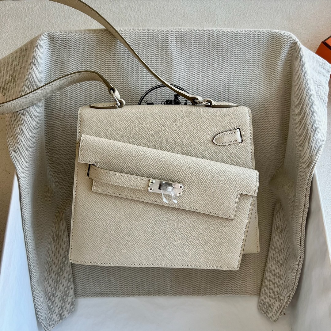 愛馬仕雙面Kelly包 Hermès Kelly Desordre Epsom Leather Craie奶昔白銀色五金