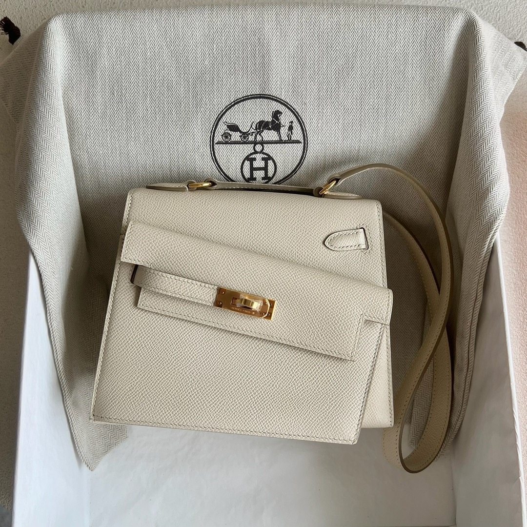 愛馬仕雙面Kelly包多少錢 Hermès Kelly Desordre Epsom 奶昔白Craie金色五金