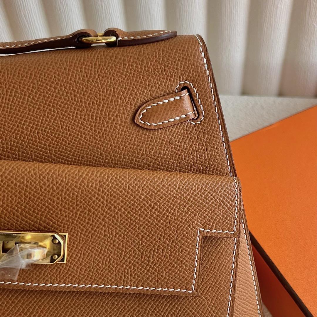 爱马仕双面Kelly包图片 Hermès Kelly Desordre Epsom Leather 金棕色 金色五金