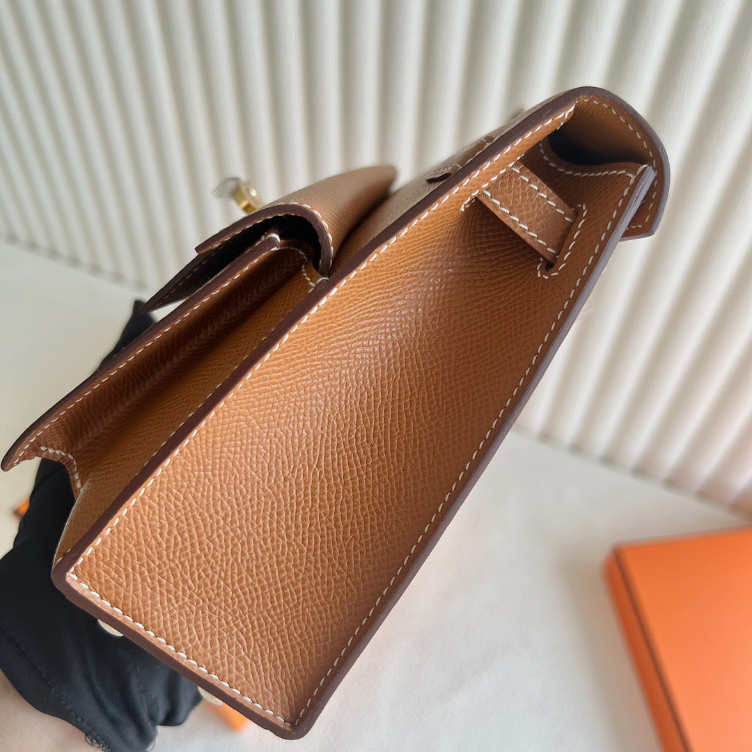爱马仕双面Kelly包图片 Hermès Kelly Desordre Epsom Leather 金棕色 金色五金