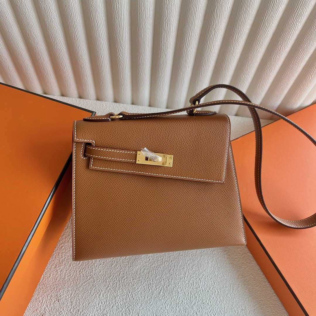 爱马仕双面Kelly包图片 Hermès Kelly Desordre Epsom Leather 金棕色 金色五金