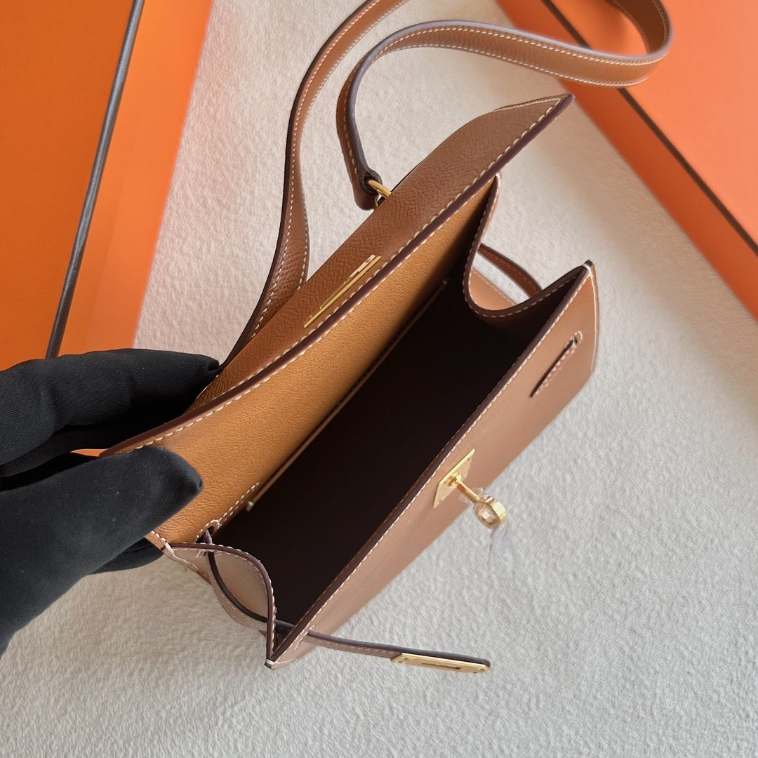 爱马仕双面Kelly包图片 Hermès Kelly Desordre Epsom Leather 金棕色 金色五金