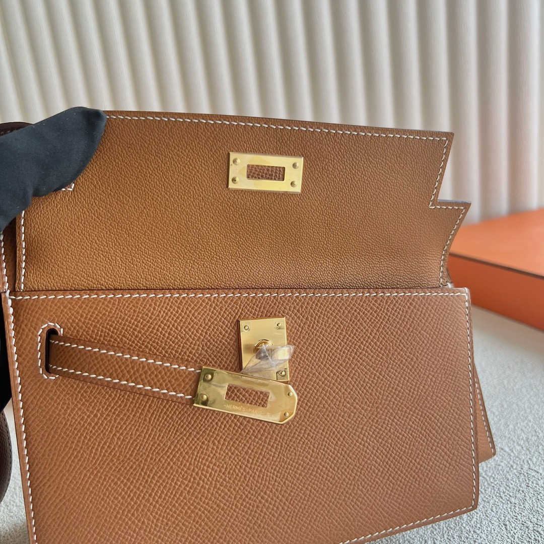 爱马仕双面Kelly包图片 Hermès Kelly Desordre Epsom Leather 金棕色 金色五金