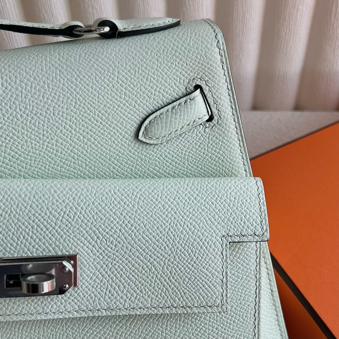 愛馬仕雙面Kelly包尺寸Hermès Kelly Desordre Epsom Leather 0S Vert Fizz氣泡綠銀色五金