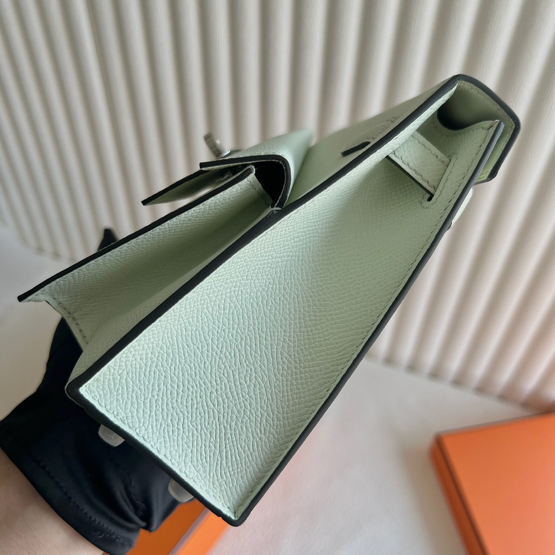 愛馬仕雙面Kelly包尺寸Hermès Kelly Desordre Epsom Leather 0S Vert Fizz氣泡綠銀色五金