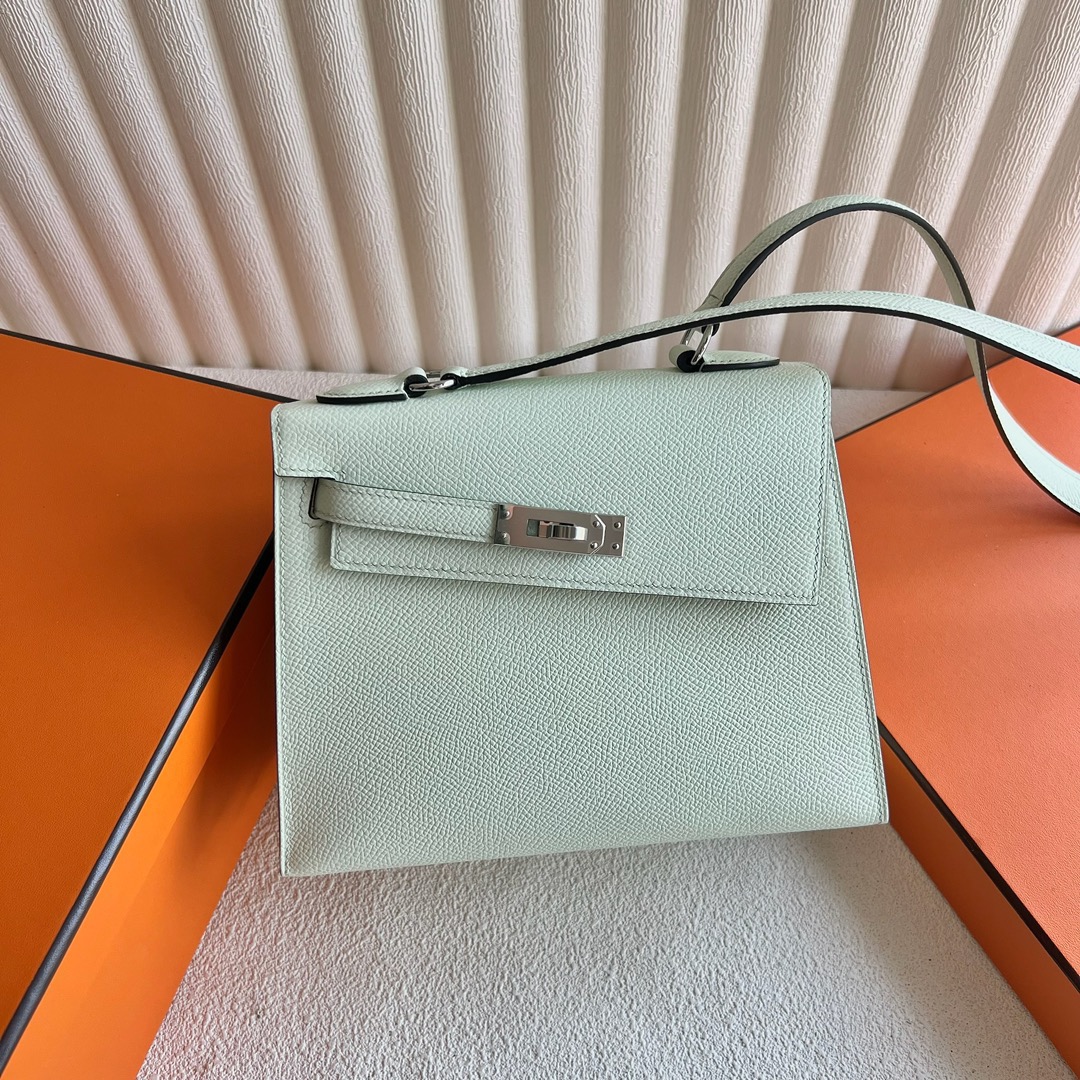 愛馬仕雙面Kelly包尺寸Hermès Kelly Desordre Epsom Leather 0S Vert Fizz氣泡綠銀色五金