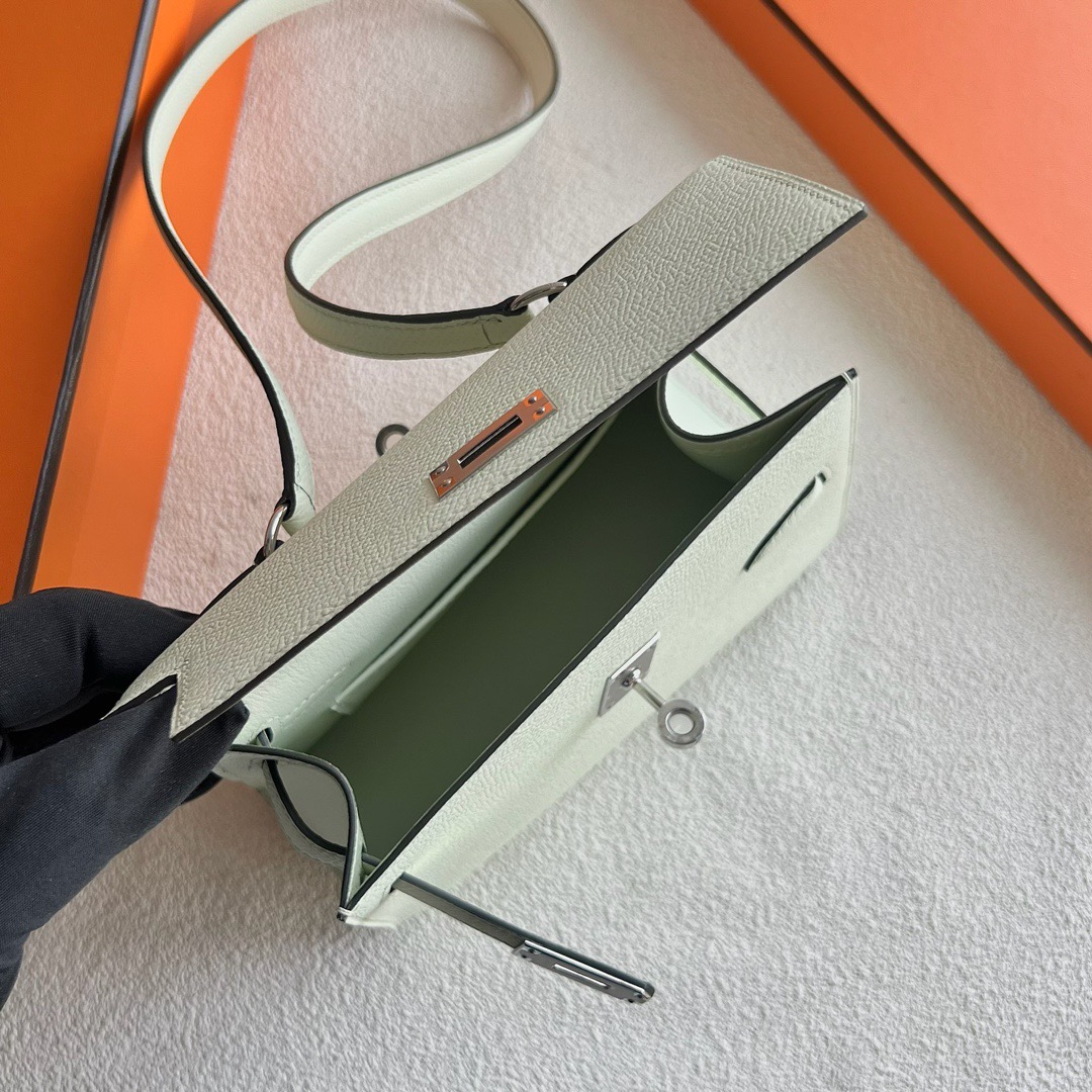 愛馬仕雙面Kelly包尺寸Hermès Kelly Desordre Epsom Leather 0S Vert Fizz氣泡綠銀色五金