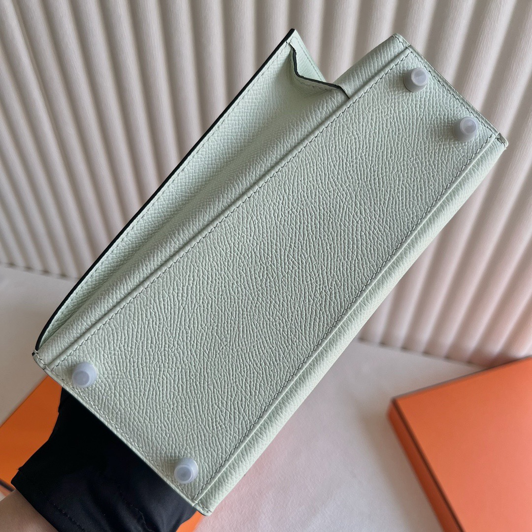 愛馬仕雙面Kelly包尺寸Hermès Kelly Desordre Epsom Leather 0S Vert Fizz氣泡綠銀色五金