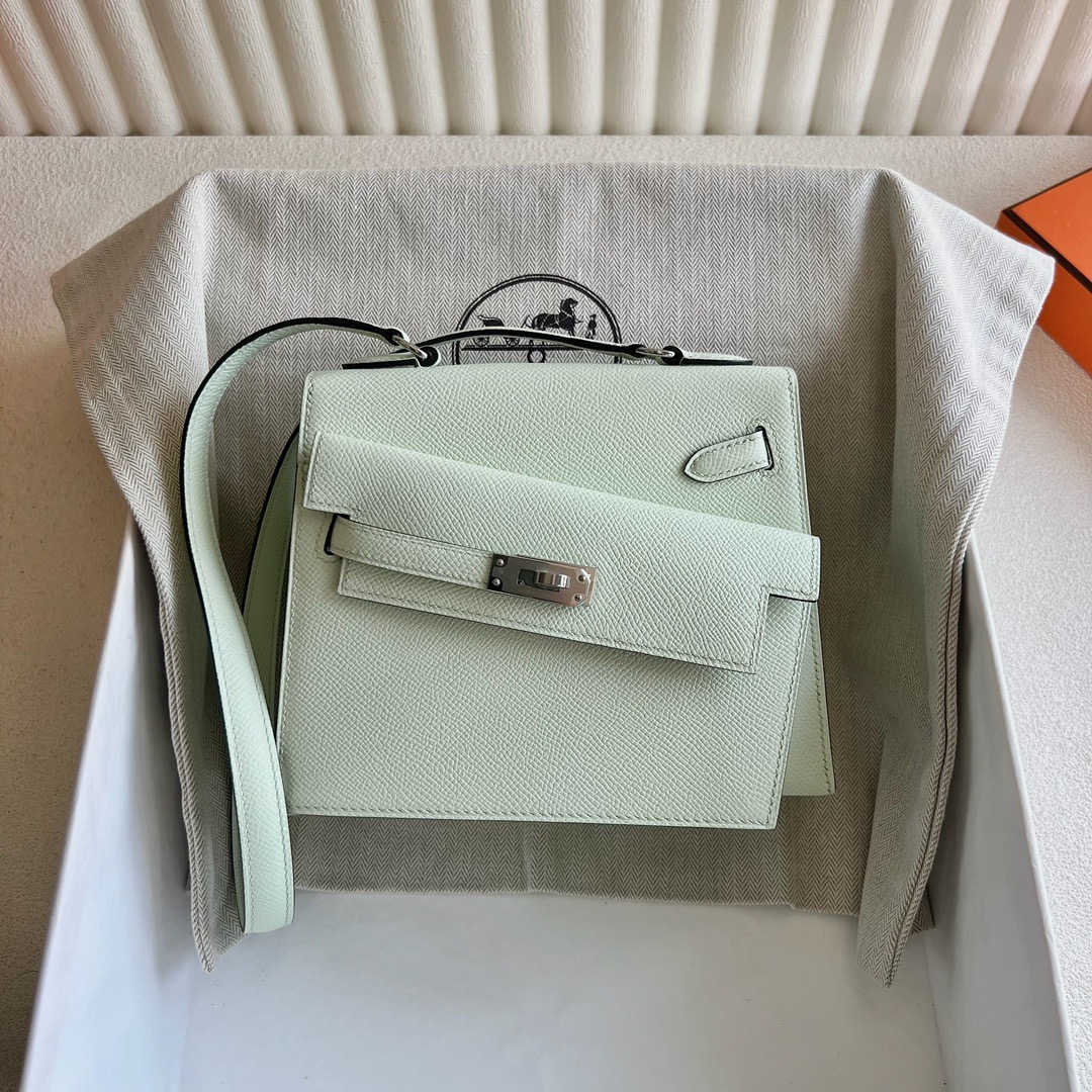 愛馬仕雙面Kelly包尺寸Hermès Kelly Desordre Epsom Leather 0S Vert Fizz氣泡綠銀色五金