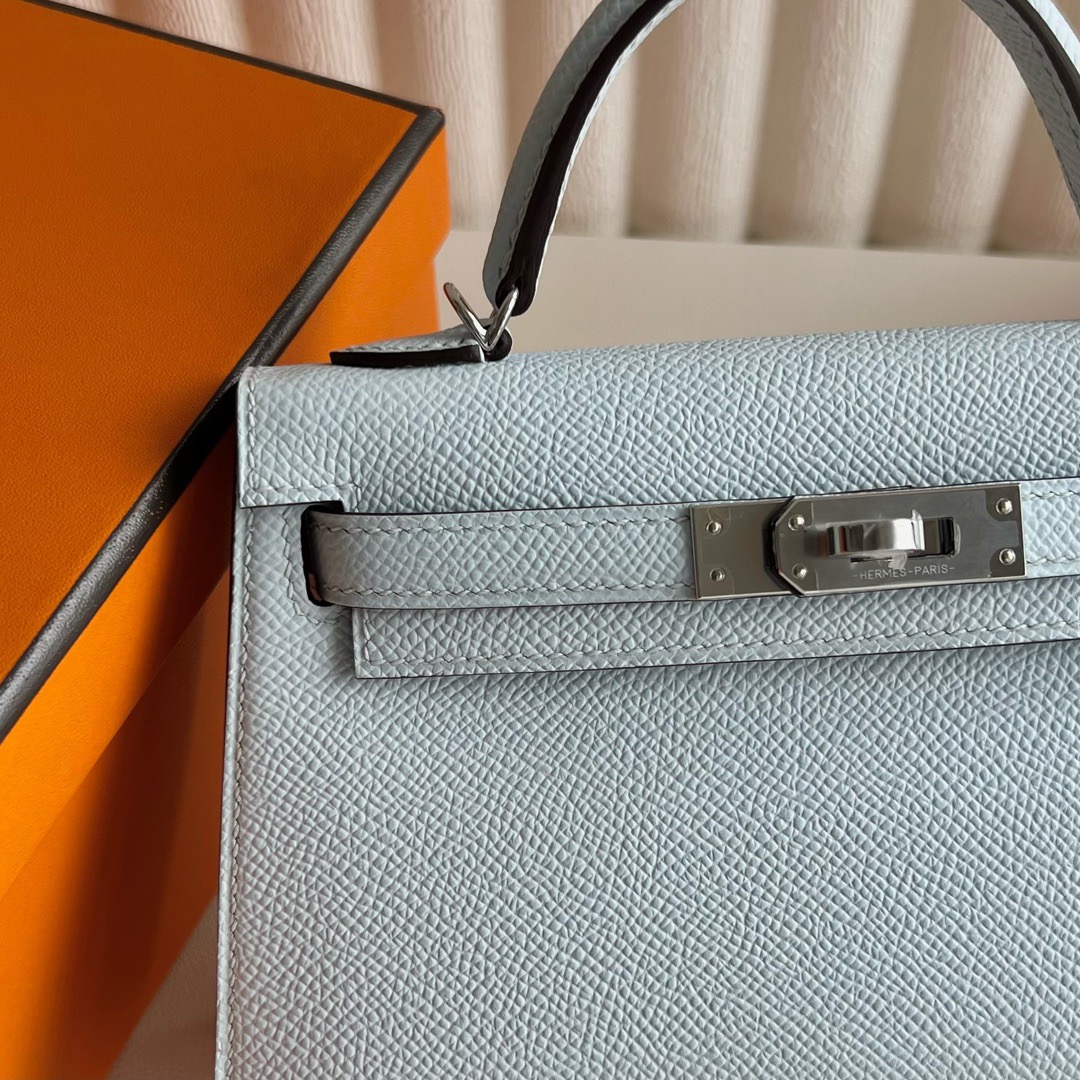 愛馬仕包包泰國旗艦店Hermès Kelly Mini Sellier Epsom T0 Bleu Brume 霧霾藍銀色五金