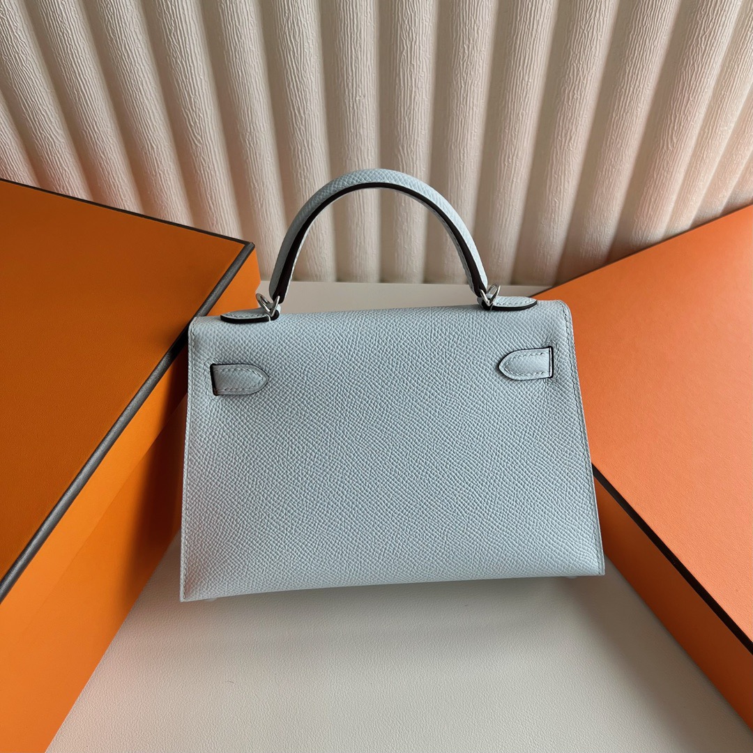 愛馬仕包包泰國旗艦店Hermès Kelly Mini Sellier Epsom T0 Bleu Brume 霧霾藍銀色五金