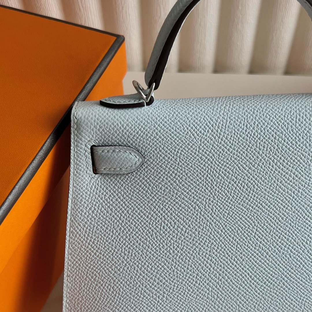 愛馬仕包包泰國旗艦店Hermès Kelly Mini Sellier Epsom T0 Bleu Brume 霧霾藍銀色五金