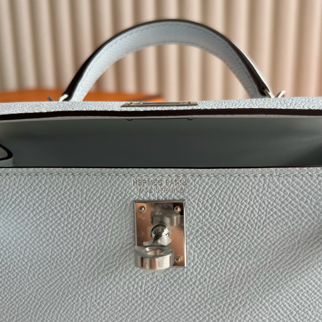 愛馬仕包包泰國旗艦店Hermès Kelly Mini Sellier Epsom T0 Bleu Brume 霧霾藍銀色五金